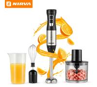 Mini batidora de NIRVA 4 en 1 con 5 velocidades, varilla mezcladora de acero inoxidable, , picadora de alimentos de 500 ml y vaso medidor, diseñada para sopa, , crema, picado de carne, uso en cocina