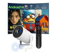 Mini Beamer Portátil con Android 14, Proyector 4k 1080P Full HD Soporte 260ANSI Enfoque Eléctrico, Videoproyector WiFi 6 BT 5.4, Cine Proyector 180 ° Se Puede Girar para TV Stick