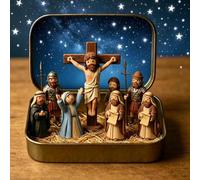 Mini Belén de Navidad en una caja de lata, mini escenas clásicas de Jesús | Juegos y figuras de belén de bolsillo pequeño, decoración de mesa religiosa, regalo para vacaciones de Navidad y amantes de