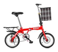 Mini Bicicletas Plegables, Bicicleta Una Sola Velocidad 14/16 Pulgadas Bicicleta Plegable Superligera Para Estudiantes, Marco Aluminio Ligero, Frenos Disco Doble Delanteros Red,16in