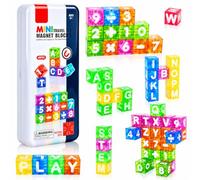 Mini Bloques de Números Magnéticos Niños 40 Piezas Construcciones Magneticas Niños Juguetes Niños 3+ Años Cubos Magnéticos Juego de Viaje con 26 Letras, Números del 0 al 9 y Símbolos Matemáticos