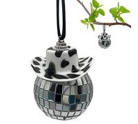 Mini bola de discoteca para coche - Colgante de espejo retrovisor sombrero estampado ,Collar creativo Disco Espejo Ball, decoración del hogar, accesorios de interior de automóviles