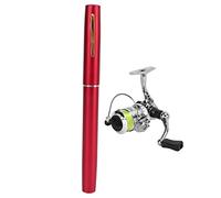 Mini bolígrafo portátil con Forma de caña de Pescar, Bolsillo retráctil con Rueda giratoria para Actividades de Pesca al Aire (Roja)