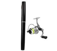 Mini bolígrafo portátil con Forma de caña de Pescar, Bolsillo retráctil con Rueda giratoria para Actividades de Pesca al Aire (Negra)