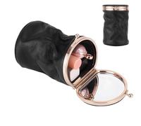 Mini Bolsa De Cosméticos con Espejo, Diseño Retro y Tamaño Compacto, Almacenamiento Seguro para Maquillaje y Perfumes, Adecuado para Mujeres En Uso Diario y Viajes (Negro)