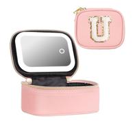 Mini bolsa de maquillaje con inicial con espejo LED con luces, regalos para mujeres y niñas, caja de maquillaje pequeña para regalo de viaje, bolsa de cosméticos, organizador de maquillaje, bolsas