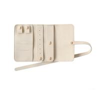 Mini bolsa de viaje de piel sintética para anillos, pendientes, collares, bolsa organizadora compacta de 2 capas, 12 x 6,8 cm (blanco arroz)