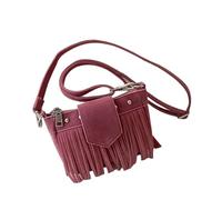 Mini bolso cruzado con flecos de estilo étnico retro para mujer con correa ajustable y cartera con cremallera para teléfono celular, Pink, Organizador de bolsas