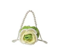 Mini bolso de mano con perlas y forma rosa for mujer, hombro cuentas tejido floral(Green)