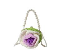 Mini bolso de mano con perlas y forma rosa for mujer, hombro cuentas tejido floral(Lavender)