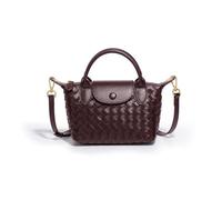 Mini bolso de mano de cuero trenzado de lujo para mujer con asa superior de tamaño pequeño, a la moda, viajes, diario, Púrpura, Small
