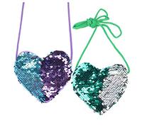 Mini Bolso de Princesa Con Lentejuelas Brillantes en Forma de Corazón - Lindo Bolso de Hombro y Mensajero Cruzado Para Niñas Pequeñas - Azul y Verde, Talla Única