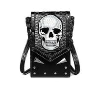 Mini bolso de teléfono móvil de moda con patrón de calavera, bolsa cruzada, bolsos de hombro para hombre, bolso de cintura de cuero para mujer, riñonera, Black, Mini (Max Długość <20 cm)