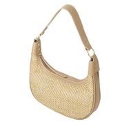 Mini bolso pequeño de paja con diseño de media luna, bolso de mano de mimbre para vacaciones, verano, playa, bolso cruzado para mujer, Beige