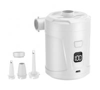 Mini bomba de aire, potente bomba de aire eléctrica recargable para inflables, batería de 5200 mAh con pantalla digital, 4 boquillas para flotadores de piscina, camping, uso doméstico (blanco) e