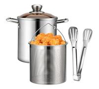 Mini bote de freidora profunda, maceta de fryer profunda de 3.2qt, freír con canasta, tapa ＆ Ponga de acero inoxidable para pasta, espagueti, huevos hervidos, camarones, papas fritas