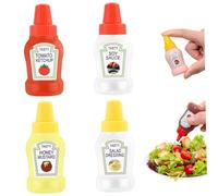 Mini botella de 4PCS 25ml Mini botella de de tomate exprimible con etiquetas Botellas de condimentos recargables Contenedores de condimentos portátiles a prueba de fugas o lonchera Pic..