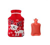 Mini botella de agua caliente, botella de agua caliente de Navidad, juego de calentador de botellas de agua caliente lindo estampado de alce 800 ml Calentamiento y recongelable paquete frío caliente