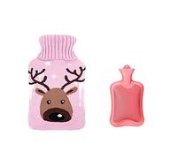 Mini botella de agua caliente, botella de agua caliente de Navidad, juego de calentador de botellas de agua caliente lindo estampado de alce 800 ml Calentamiento y recongelable paquete frío caliente