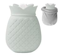 Mini botella de agua caliente con tapa, mini botella de agua caliente, 350 ml pequeña con funda suave extraíble y lavable para aliviar el dolor de espalda, gris-verde, pequeña