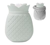 Mini botella de agua caliente pequeña botella de agua caliente de 350 ml con funda suave extraíble y lavable para aliviar el dolor de espalda cuello y hombros gris-verde