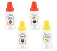 Mini Botella De Salsa, 4 Unidades, 25 Ml, Mini Botella De Salsa De Tomate Exprimible Con Etiquetas, Mini Botellas De Condimentos Recargables, Contenedores De Condimentos Portátiles a Prueba De Fugas