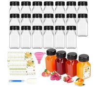Mini Botellas Plastico 24 Piezas, Botella Pequeños conTapa 120ml con Embudo, Pincel y Etiquetas, para Jugos Caseros Ginger Shots, Vino, Regalitos Boda
