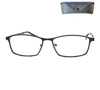 Mini Brille - Elegantes Gafas Luz Azul sin Graduar con Lentes Rectangulares, Funda incluye, Montura Cuadradas de Acero Inoxidable (Negra), Gafas para Ordenador Hombre y Mujer