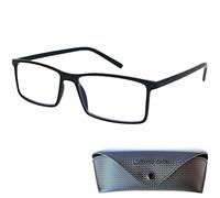 Mini Brille Gafas de Lectura Clásicas Tipo Nerd con Cristales Rectangulares Grandes, Funda incluye, Montura Cuadradas de Plástico TR90 (Negra), Gafas Para Leer de Hombre y Mujer +1.0 Dioptrías