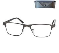 Mini Brille - Gafas de Lectura con Cristales Rectangulares, Montura Cuadradas de Acero Inoxidable (Grafito), Funda incluye, Gafas Para Leer Hombre y Mujer +1.5 Dioptrías