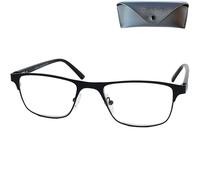 Mini Brille - Gafas de Lectura con Cristales Rectangulares, Montura Cuadradas de Acero Inoxidable (Negra), Funda incluye, Gafas Para Leer Hombre y Mujer +1.0 Dioptrías
