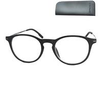 Mini Brille - Gafas de Lectura con Grandes Lentes Redondas - Estuche incluye, Montura de plástico (Negra) con patillas de Acero Inoxidable, Gafas Mujer y Hombre +2.5 dioptrías