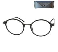 Mini Brille - Gafas de Lectura con Grandes Lentes Redondas - Funda incluye, Montura de plástico con detalles de Acero Inoxidable (Negra), Gafas Mujer y Hombre +2.5 dioptrías