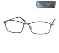 Mini Brille - Gafas de Lectura Elegantes con Cristales Rectangulares, Montura Cuadradas de Acero Inoxidable (Grafito), Funda incluye, Gafas Para Leer Hombre y Mujer +1.0 Dioptrías