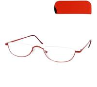 Mini Brille - Gafas de Lectura Estilo Vintage con Funda, Montura de Acero Inoxidable de Media Luna (Roja) con Bisagra de Muelle, Gafas Para Leer de Hombre y Mujer +2.5 Dioptrías