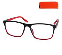 Mini Brille - Gafas de Lectura Ligeras con Patillas Flexibles, Montura de Plástico Grande y Rectangular Negro con Acento Rojo, Estuche, Lentes de Lectura Hombres y Mujeres 1.5 Dioptrías