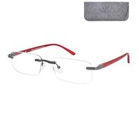Mini Brille - Gafas de Lectura Montura al Aire con Cristales Rectangulares, Funda incluye, Montura Cuadradas de Acero Inoxidable (Rojos), Gafas Para Leer de Hombre y Mujer,+1.5 Dioptrías