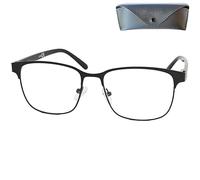 Mini Brille - Gafas de Lectura Vintage con Cristales Grandes, Montura de Acero Inoxidable (Negra), Funda incluye, Gafas Para Leer Hombre y Mujer +2.0 Dioptrías