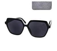 Mini Brille - Gafas de Sol de Lectura - Hexagonal, Montura Ligera Oversize Negra de Mujer, Protección UV 400, Estuche +2.0 Dioptrías