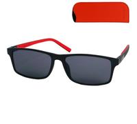 Mini Brille - Gafas de Sol de Lectura Ligeras con Patillas Flexibles, Estuche incluye, Montura de Plástico Rectangular Negro con Acento Rojo, Gafas de Sol Graduadas Hombree y Mujer +2.5 Dioptrías