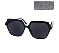 Mini Brille - Gafas de Sol sin Graduar Modernas con Lentes Hexagonales Grandes, Estuche, Montura el Plástico (Negra) con Bisagra de Resorte, Oversize Gafas de Sol Mujer