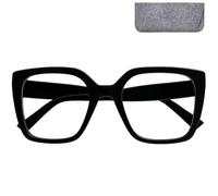 Mini Brille - Gafas Luz Azul Retro y Lentes Grandes Estilo Mariposa, Funda Incluso, Oversize Montura Gruesa Negra, Gafas Para Pantallas de Ordenador Hombre y Mujer +1.5 Dioptrías