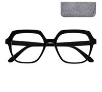 Mini Brille - Gafas Luz Azul Retro y Lentes Hexagonales Grandes, sin Graduar, Oversize Montura el Plástico (Negra), Modernas Gafas Para Pantallas de Ordenador