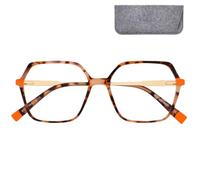Mini Brille - Gafas Luz Azul Retro y Lentes Hexagonales Grandes, sin Graduar, Oversize Montura el Plástico con Patillas Metálicas (Naranja tortuga), Modernas Gafas Para Pantallas de Ordenador