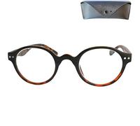 Mini Brille - Gafas Luz Azul sin Graduar Estilo Profesor con Cristales Ovalados Redondos, Funda incluye, Montura de Plástico (Tortoise Marrón), Gafas para Ordenador Hombre y Mujer