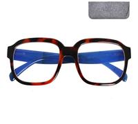 Mini Brille - Gafas Luz Azul sin Graduar Retro y Lentes Grandes XL Rectangulares, Funda Incluso, Oversize Montura Gruesa Tortoise, Gafas de Ordenador Hombre y Mujer +0.0 Dioptrías