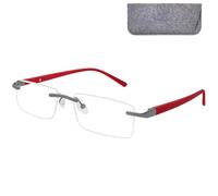 Mini Brille - Gafas Luz Azul sin Graduar Unisex con Montura al Aire Rectangular Metálica (Roja) - Lentes Transparentes, Gafas Para Pantallas de Ordenador Hombre y Mujer - Incluye Funda