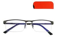 Mini Brille - Gafas Luz Azul Unisex Clásicas para Leer con Lentes Rectangulares, Funda incluye, Media Montura Cuadradas de Acero Inoxidable (Grafito), Gafas de Lectura Hombre y Mujer +1.5 Dioptrías