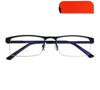 Mini Brille - Gafas Luz Azul Unisex Clásicas para Leer con Lentes Rectangulares, Funda incluye, Media Montura Cuadradas de Acero Inoxidable (Negra), Gafas de Lectura Hombre y Mujer +1.0 Dioptrías