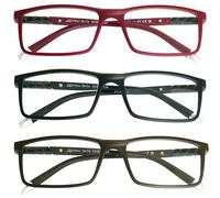 Mini Brille - Pack 3 Gafas Luz Azul Estables con Cristales Rectangulares, Montura Cuadradas de Plástico la Bisagra de Resorte, Gafas Para Leer Hombre y Mujer +1.0 Dioptrías